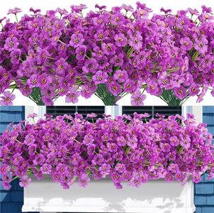 Uieke 72PCS Artificial Flowers for Outdoors UV Resistant Faux Plants Outdoor Fake Flowers for Outside Home Porch Window Box Spring Summer Décor (Purple)