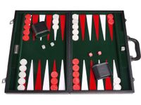 21" Leatherette Backgammon Set - Black Board, Green Inlaid Velvet Field