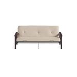 DHP Laurel Espresso Wooden Arm Futon Frame & 6” Mattress, Tan Microfiber