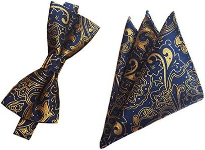 Men Kid Navy Blue Gold Autumn Silk Bow Tie Youth Beautiful Dress Best Bowtie Set