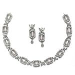 ZENEME Rhodium-Plated American Diamonds Studded Cubical Necklace With Earrings Jewellery Set For Girls and Women (Pink)