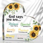 Acrylic Christian Gifts Inspirational Gifts Bible Motivational Gift Sunflower Table Decor Positive Desk Centerpieces God Says You are Keepsakes Paperweight for Women Coworker Daughter Teacher (Heart)