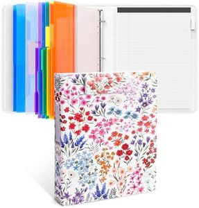 JoyCat 3 Ring Binder Clipboard with Storage,12.4"x10.2" Magnetic Clipboard Folder with 5 Dividers with Expandable Pockets,Refillable Lined Notepad (11" x 8.5"),Ideal for School Office Nursing (Flower)