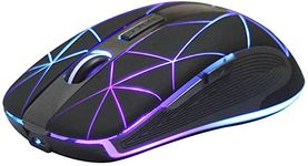 Rii RM200 Wireless Mouse, 1600DPI 5 Buttons Rechargeable Mouse, with Colorful LED Lights Game Computer Mice-Black