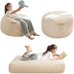 MAXYOYO Bean Bag Chair Bed for Kids, Convertible Bean Bag Folds from Lazy Chair to Floor Mattress Bed, Stuffed Floor Sofa Couch Sofa Bed for Boys and Girls, High-Density Foam Filling, Beige