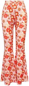 OYOANGLE Girl's Boho Floral Print Elastic Waist Flared Leg Pants Casual Bell Bottom Trousers Orange 10Y