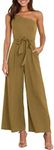 ANRABESS Women Summer Dressy Jumpsuits One Shoulder Sleeveless Casual Wide Leg Pants Romper Jumper 2024 Trendy Outfits Khaki X-Large