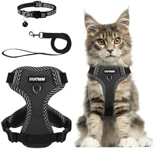 Muecleao Cat Harness and Lead Set, Adjustable Kitten Harness and Lead Set, Cat Harness with Reflective Strips, Escape Proof Cat Vest Harness with Leash Set for Cats Dogs Pets Walking (Black, L)