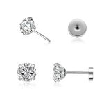 3mm Tiny Cubic Zirconia Screw on Stud Earrings,Unisex Flat Back Stud Earrings,Cartilage Tragus Helix Piercing Steel Hypoallergenic Earring Jewelry Gift for Women Men Girls Teens(Silver, 3mm)