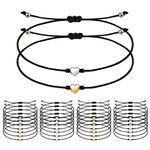 30 pcs Silver Gold Heart Matching Bracelet Friendship Bracelets String Adjustable Bulk Wish Bracelets for Women Men (silver，gold)