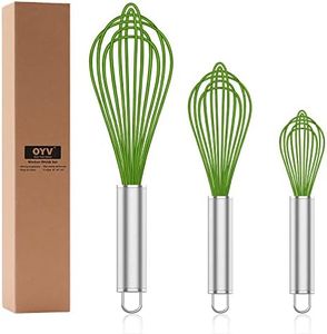 OYV Silicone Whisk,Professional Whisks For Cooking Non Scratch,Stainless Steel & Silicone Wisk,Plastic Rubber Whisk Tool For Nonstick Cookware Pans,Silicon Wisks Set of 3,Green.