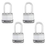 Master Lock M1XQLF Magnum Heavy Duty Outdoor Padlock with Key, 4 Pack Keyed-Alike, Silver