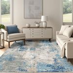 Modern Abstract Area Rug, 5x7 Washable Large Living Room Rugs for Bedroom, Soft Non Slip Contemporary Low Pile Indoor, Deerly 5x7 Rug for Kitchen Entryway Bathroom Bedroom Dining Room, Blue/Grey/Ivory