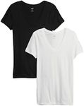 GAP Womens 2-Pack Favorite V-Neck Tee T-Shirt, Black/White, Small Tall US