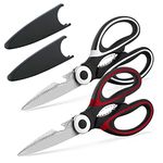 Kyraton Kitchen Scissors Heavy Duty 2 Pieces, Stainless Steel Sharp Cooking Shears with Cover, Multipurpose Cooking Scissors for Meat Chicken Bone Veg Poultry Fish. Dishwasher Safe Food Scissors.