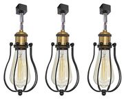 Kiven Vintage Wire Cage Semi Track Lighting Heads Compatible with Single Circuit H Type Track Lighting, Industrial Black Metal Caged Track Rail Light Fixture 3-Pack