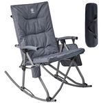 EVER ADVANCED Oversized Folding Rocking Camping Chair, Padded Portable Rocker Chair for Patio, Lawn and Outdoors, Heavy Duty Hard Armchair Supports to 300lbs, Grey