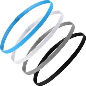 4 Pièces Bandeaux Élastiques de Sport Épaisses Antidérapantes Bandeaux de Cheveux pour Femmes et Hommes (Noir, Blanc, Gris, Bleu Royal)