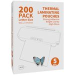 Binditek 200 Pack 5 Mil Thermal Laminating Pouches, 9x11.5 Inches Laminating Sheets, for Letter Size, Ultra Clear, Glossy, Hold 8.5x11 Inches, Heat Seal, School Office Supplies