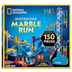 Blue Marble Motorized Marble Run - 150-Piece Marble Maze Kit with Motorized Spiral Lift, 30 Marbles, Storage Bag & More, Perpetual Motion Machine, Marble Game, Kids Physics Toys