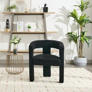 GAOMON Modern Sherpa Barrel Dining Chair, Upholstered Faux Fur Dining Room Chair Comfy Side Chair for Kitchen/Living Room Black