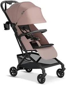 Mompush Velo Lightweight Travel Stroller – One-Hand Fold, Ultra-Compact & Airplane Friendly, Lie-Flat Recline Seat (from Birth to 50 lbs), Includes Cup Holder, Shoulder Strap, and Leather Bumper Bar