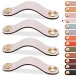 LEREATI 4 Pack Leather Drawer Pulls Cream Cabinet Handles 5 inch Dresser Knobs Cabinet Door Handle, Leather Pulls for Dresser, Closet, Kitchen Cupboard (5in Hole Center, Cream)