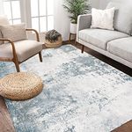 famibay Modern Abstract Area Rug 4x6 Machine Washable Rug Soft Living Room Carpet with Non Slip Rubber Backed Low Pile Neutral Rugs for Bedroom Living Room Dorm Kitchen(Blue and Grey)