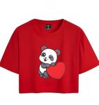 SURVIM Girls Half Sleeve Printed Cotton Crop Top Red-Panda_ 14-15Yrs