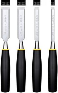 GREBSTK 4 Piece Wood Chisel Set for Woodworking Professional CRV Steel Bevel Edge Bench Chisels Extra Large High Impact Handle