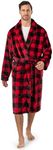 PAVILIA Mens Soft Robe, Plaid Red | Warm Flannel Fleece Robes for Men, Soft Spa Bathrobe with Piping, Shawl Collar, and Pockets (Black and Red Buffalo Plaid Checkered)