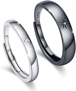 Sun and Moon Couple Rings 2pc 925 Sterling Sliver Engagement Couple Rings Adjustable Couple Matching Rings Engagement Wedding Band Set for Couples Him and Her Blake and White Promise Couple Ring, Silver, silver