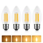 E27 LED Candle Bulbs Dimmable, 4W Equivalent 40W Incandescent Bulb, Large Edison Screw C35 Candle Bulbs, Warm White 2700K, 400LM, AC 220-240V, ES Clear Filament Bulbs, Chandeliers, 4 Pack