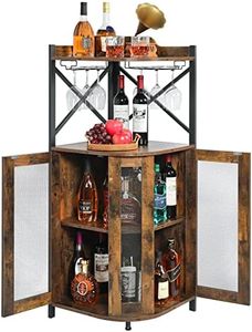 JKsmart Corner Bar Cabinet with Glass Holder, Industrial Wine Cabinet with Mesh Door, Liquor Bar Cabinet with Adjustable Shelf, Home Bar for Liquor and Wine Storage, Rustic Brown