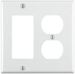 Leviton 80455-W 2-Gang 1-Duplex 1-Decora/GFCI Device Combination Wallplate, Standard Size, Thermoset, Device Mount, White