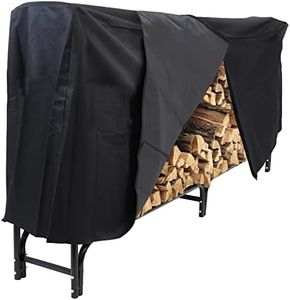 Sunnydaze Outdoor Firewood Log Rack and Cover Combo Set - Black Powder-Coated Steel and PVC - Black Fabric - 8-Foot