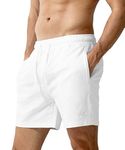 Casey Kevin Men's Sweat Cotton Shorts 5 Inch Shorts with Zipper Pockets Athletic Workout Short-White,L Size