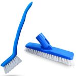 Clean-EEZ Grout Brush Combo Kit - Stand Up & Handheld V-Shaped Brushes with Curled Bristles - Easy Grout Cleaning without Bending - Perfect for Tile, Showers & Hard-to-Reach Spots - Durable