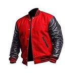 Mens College Baseball Varsity High School Letterman Bomber Wool + Faux Leather Jacket Red