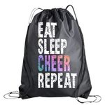 Cheer Drawstring Bag for Girls, Cheer Gift, Eat Sleep Charr Repeat, Cheerleading Competition Bag, Cheer Bags for Cheerleaders, Sport Backpack Cinch Sack, Cheer Accessories, Black, Large, Traveling