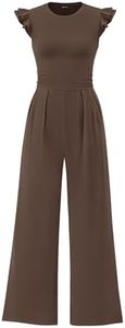 PRETTYGARDEN Cap Sleeve One Piece Jumpsuits for Women,Dark Brown,XL