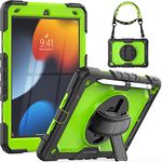 SEYMCY Case for iPad 9th/8th/7th Generation 10.2 inch, Shockproof Sturdy Case with Rotating Hand Strap/Stand, Screen Protector, Shoulder Strap, Pen Holder for iPad 9/8/7 Case 2021/2020/2019, Green