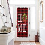 Christmas Door Curtains Door Window Curtain for Privacy, Buffalo Plaid Rod Pockets French Door Curtain with Tieback, Wreath Xmas Tree Washable Door Panel Curtains, 54Wx72L, 1 Drapery, Black Red