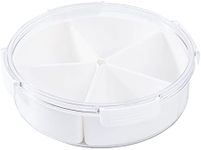 Qushy White Round Plastic Divided Serving Tray with Lid, 5 Compartments Snack Tray Serving Platter for Biscuits, Fruit, Veggie, Candies and Hot Pot