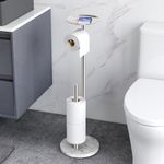 FEILERN Toilet Paper Holder Stand with Marble Base, Toilet Paper Holder Stand Free Standing with Phone Shelf, Large Capacity Bathroom Toilet Paper Stand Reserve for 4 Rolls (Brush Nickel)