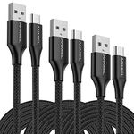 Micro USB Cable 3Pack 6.6ft USB to Micro USB 2.0 Nylon Braided Fast Quick Charger Cord for PS4, Samsung Galaxy S7 S6, Note, LG, Nexus, Nokia, Xbox One Controlle and More