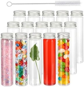 110ml Clear Bath Salt Tube, 15PCS Plastic Test Tubes A Brush,Plastic Storage Tube with Screw Cap, Flat Bottom Clear Test Tubes for Candy Storage, Party Favors