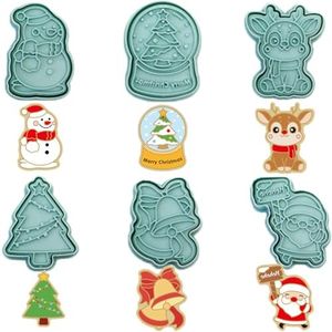 6pcs Chrismas Cookie Cutters, 3D Raised Design Cookie Press Stamp, Biscuit Baking Tools Embossing Cookie Molds, Santa Claus, Snowman, Christmas Tree, Christmas Snow Globe, Bell, Reindeer Set(D)