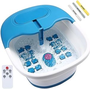 SPA4PIEDS Collapsible Foot Spa Massager with Remote Control and 3 Double Sided Nail Buffer File Polisher, Bubble Jets, 3 Temperature and 2 Timer Settings, Easy Storage and Space Saving-Blue