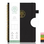 Spiral Dot Grid Notebook Journal, Dotted Paper Notebook, ALLTREE Hardcover Spiral Notebook, Dotted Journal, A5 Medium, Twin Wire Spiral Bound Notebook with Pen Loop, Pocket, Stickers, Ribbon, 160 Pages, Journal for Women & Men, Black(6"x8.5")